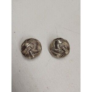 Vtg OSCAR DE LA RENTA Earrings Clip-On Basket Weave Sterling Silver